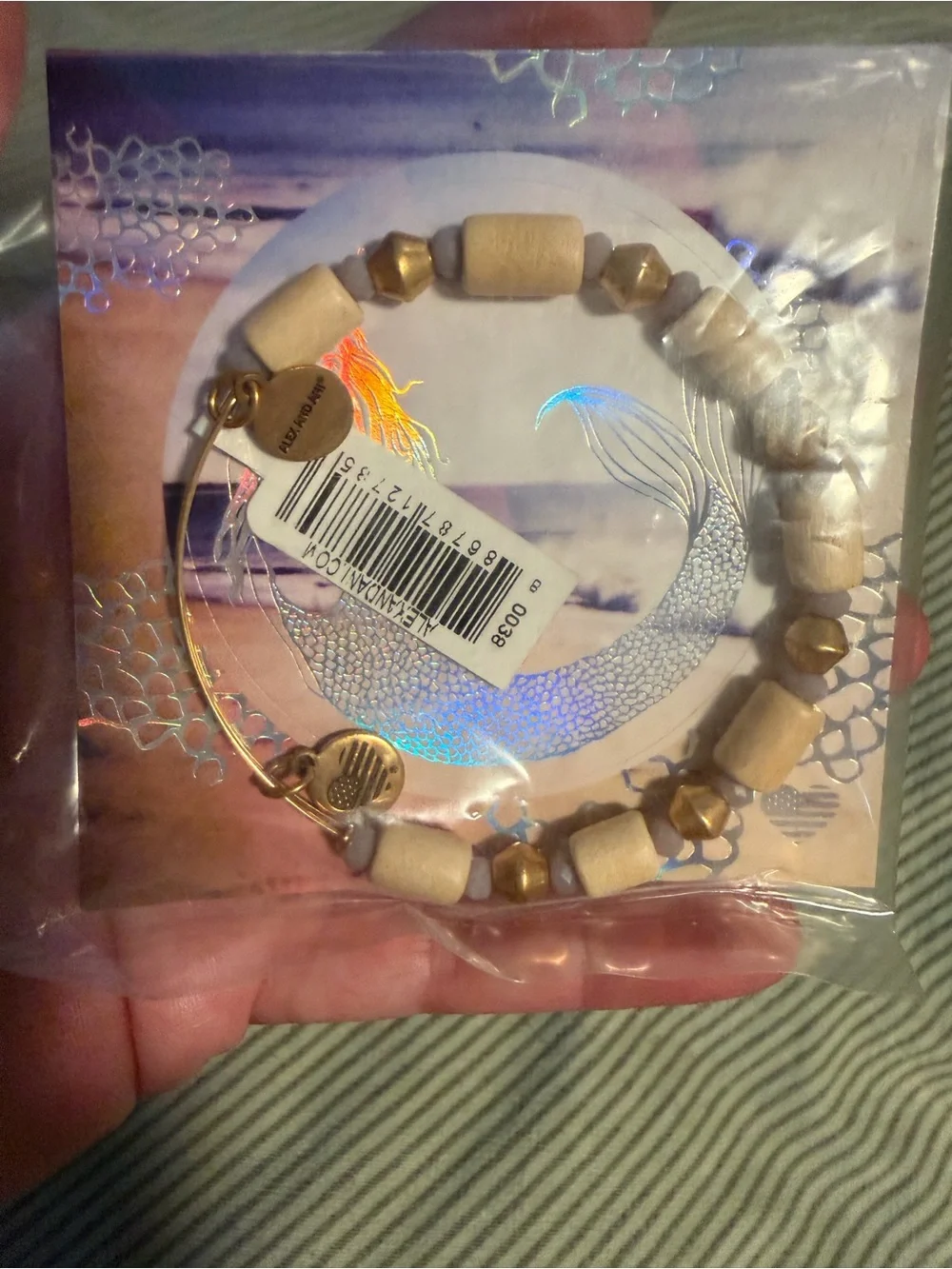 Alex and Ani Beige Pearl and Gold Accent Expandable Bracelet